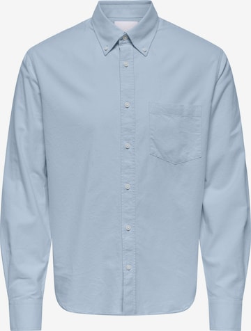 Only & Sons Button Up Shirt in Blue: front