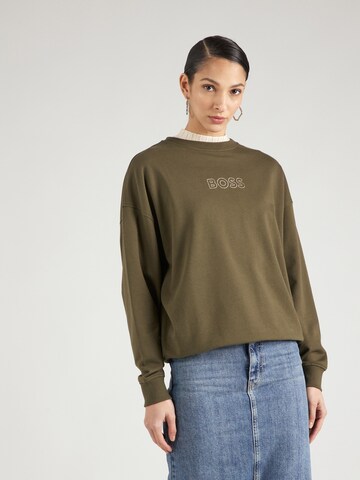 BOSS Sweatshirt 'Elaslogan' in Groen: voorkant