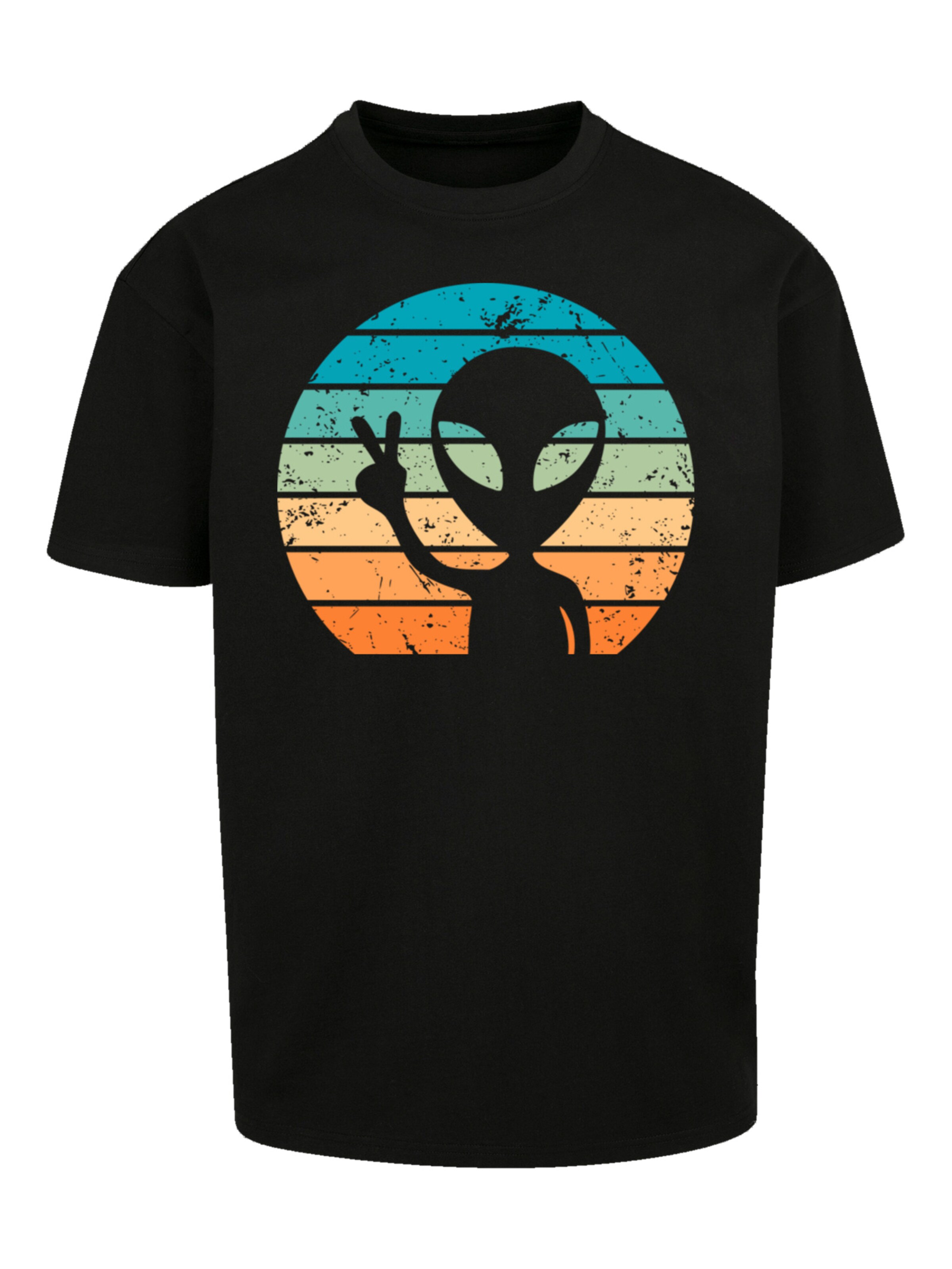 T-Shirt 'Alien Piece Sonnenuntergang' F4NT4STIC en noir : devant