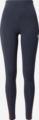 ADIDAS SPORTSWEAR Skinny Workout Pants 'Essentials Pinstripe Block' in Blue: front