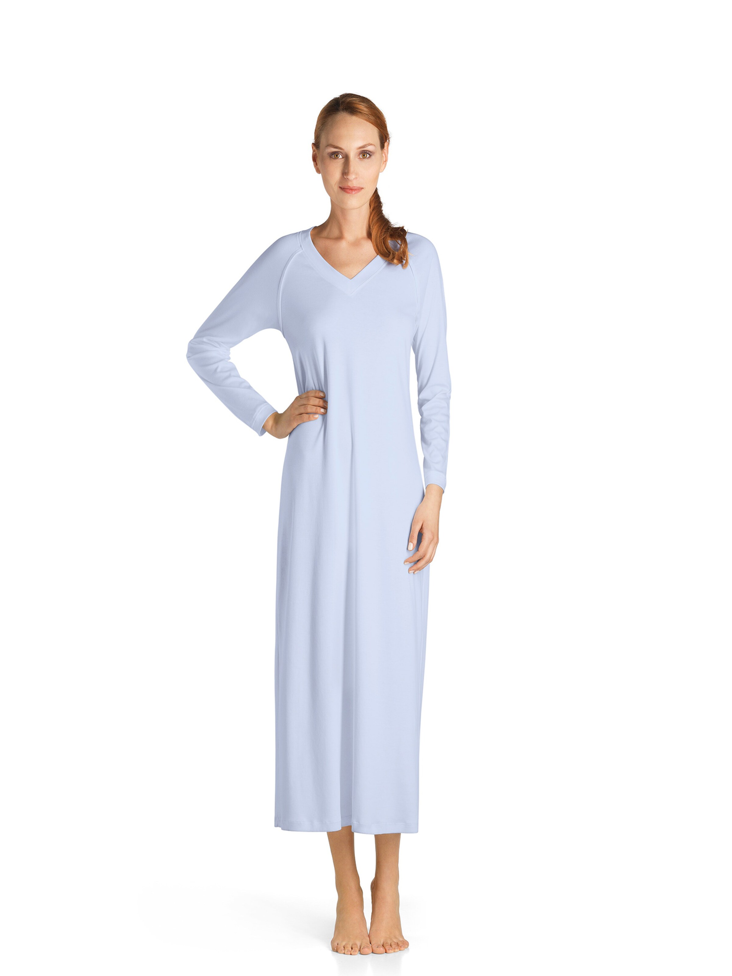 Frauen Wäsche Hanro Langarm Nachthemd ' Pure Essence 130cm ' in Hellblau - EK56687 Frauen Wäsche Hanro Langarm Nachthemd ' Pure Essence 130cm ' in Hellblau - EK56687