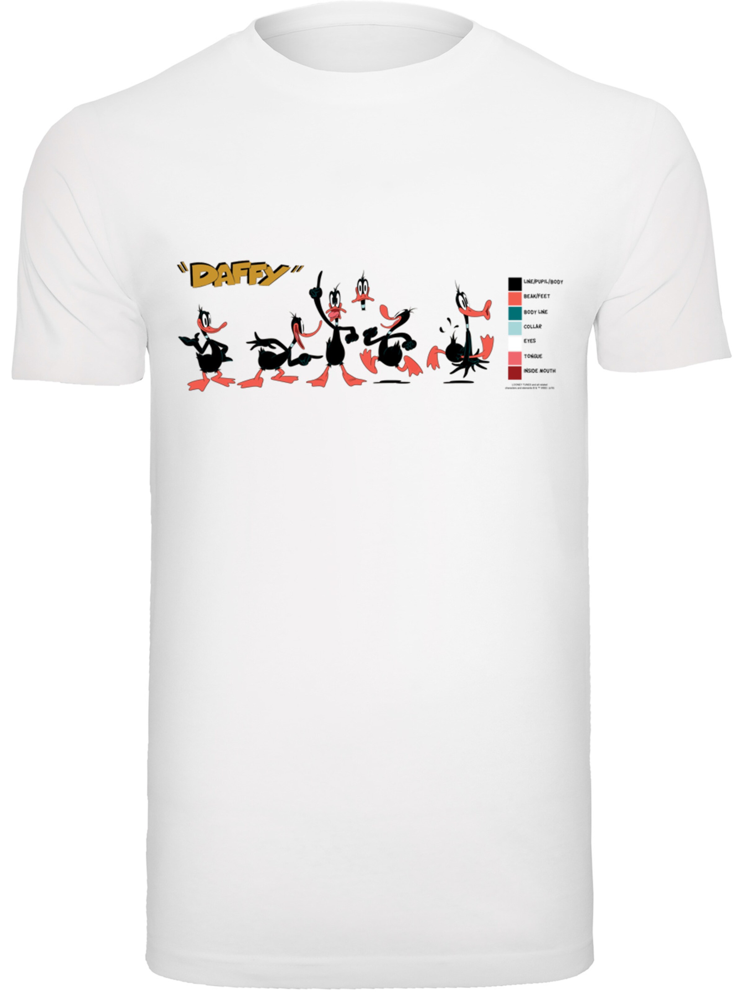 F4NT4STIC Shirt 'Looney Tunes Daffy Duck Colour Code' in Wit: voorkant