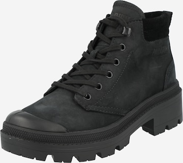 Palladium Lace-Up Ankle Boots in Black: front