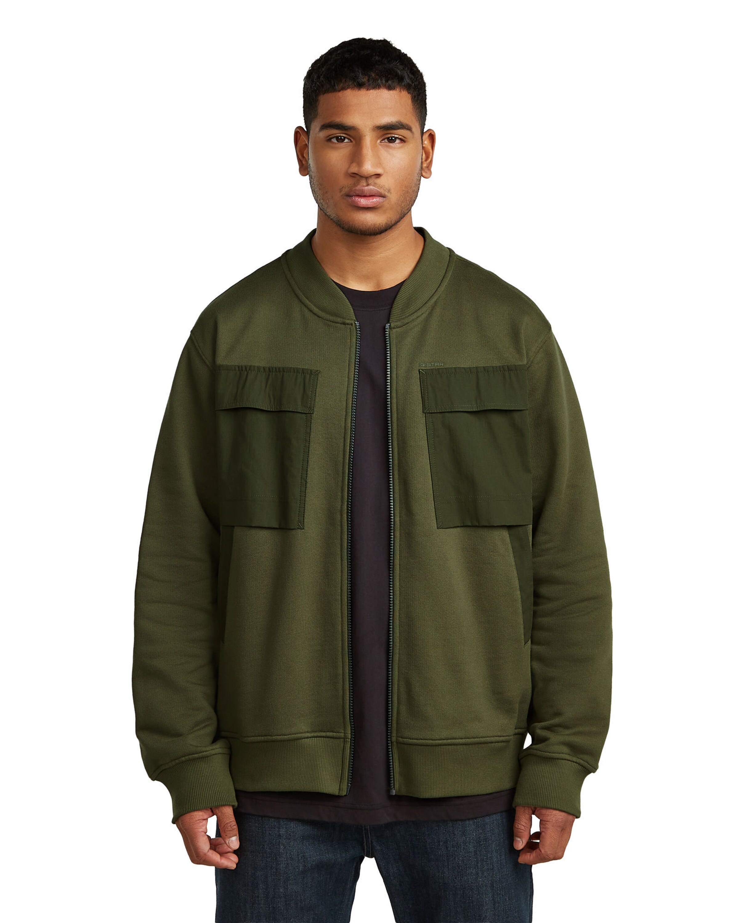 G-STAR Sweats-Sweater 'Woven Mix Jacket ' in Grün: Vorderseite