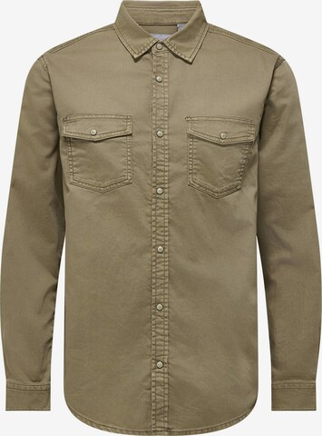 Only & Sons Button Up Shirt 'Bane' in Brown: front