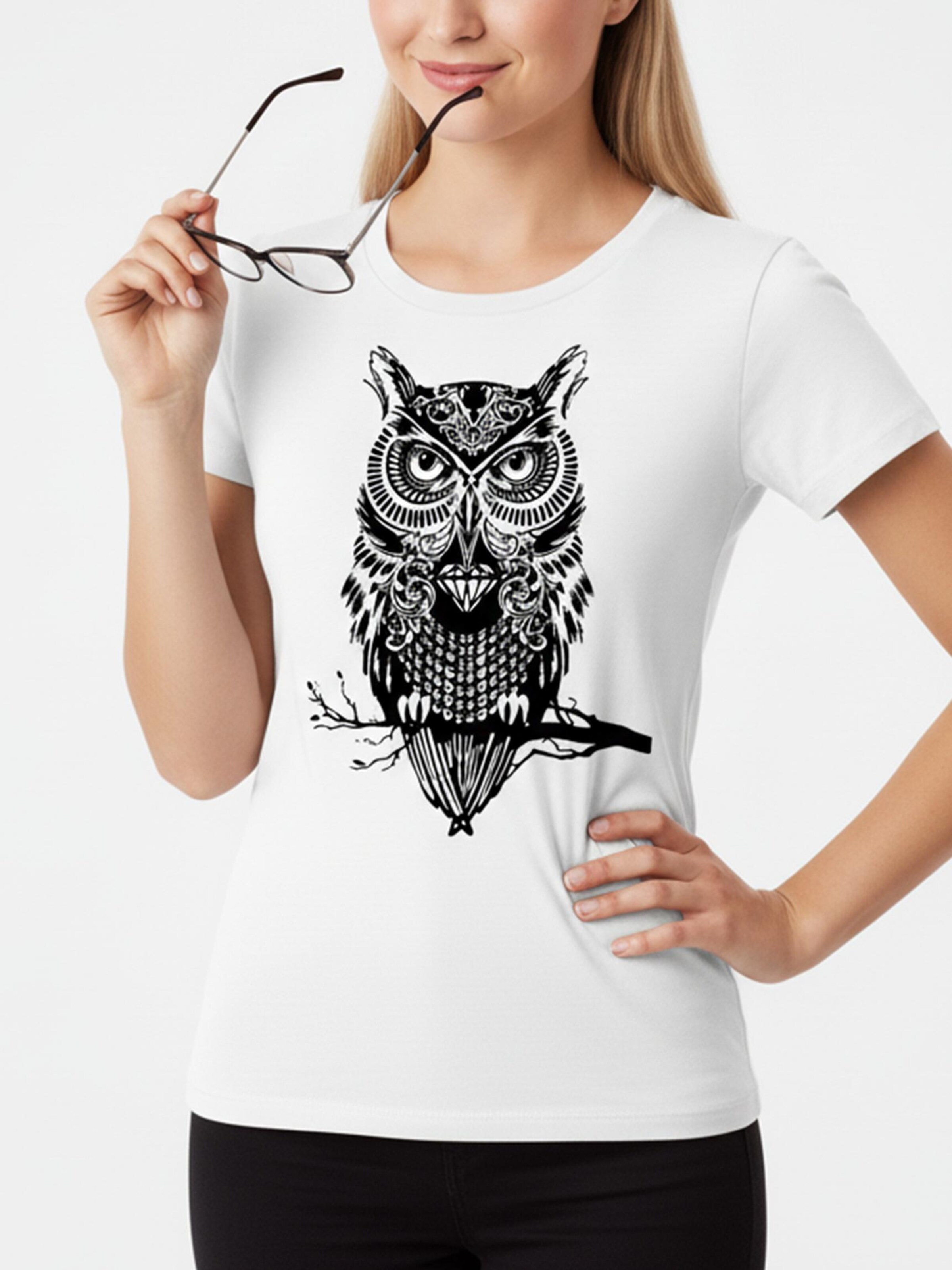 MAKAYA Shirt 'Eule auf Ast' in White