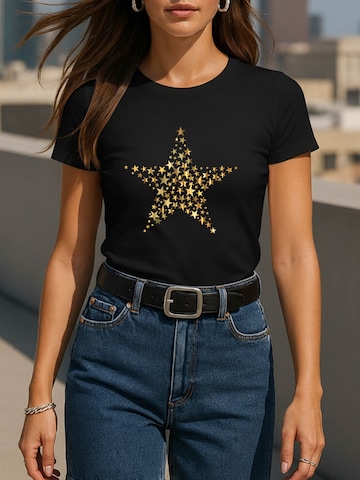 GORHEY Shirt 'Women's Summer Crew Neck Short-Sleeve Leopard Star Print Basic Tees' in Black