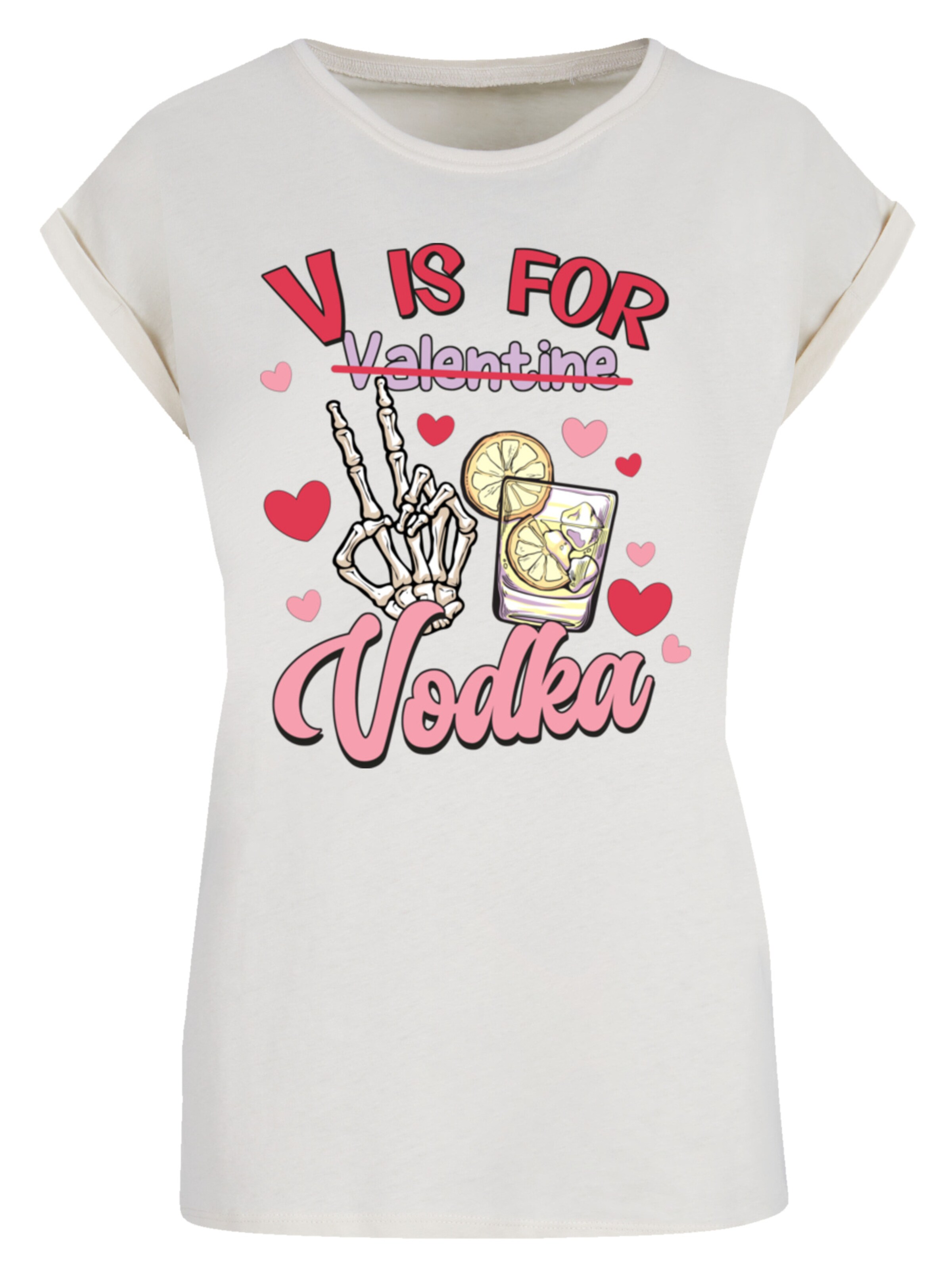 T-shirt 'Anti Valentinstag V is for Vodka' F4NT4STIC en beige : devant