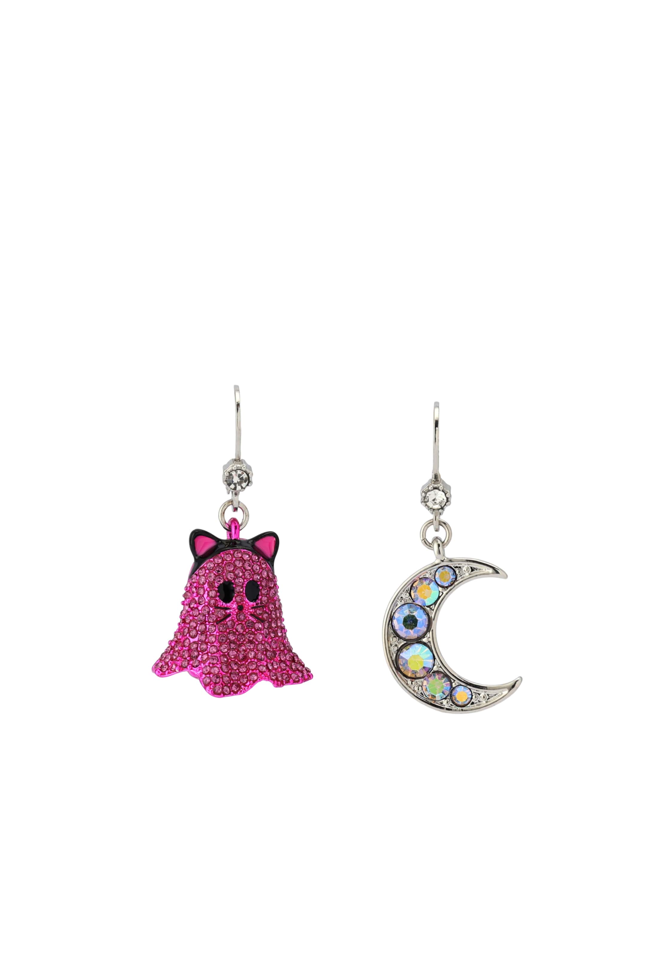 Betsey Johnson Náušnice 'Halloween Katze & Mond' – pink: přední strana