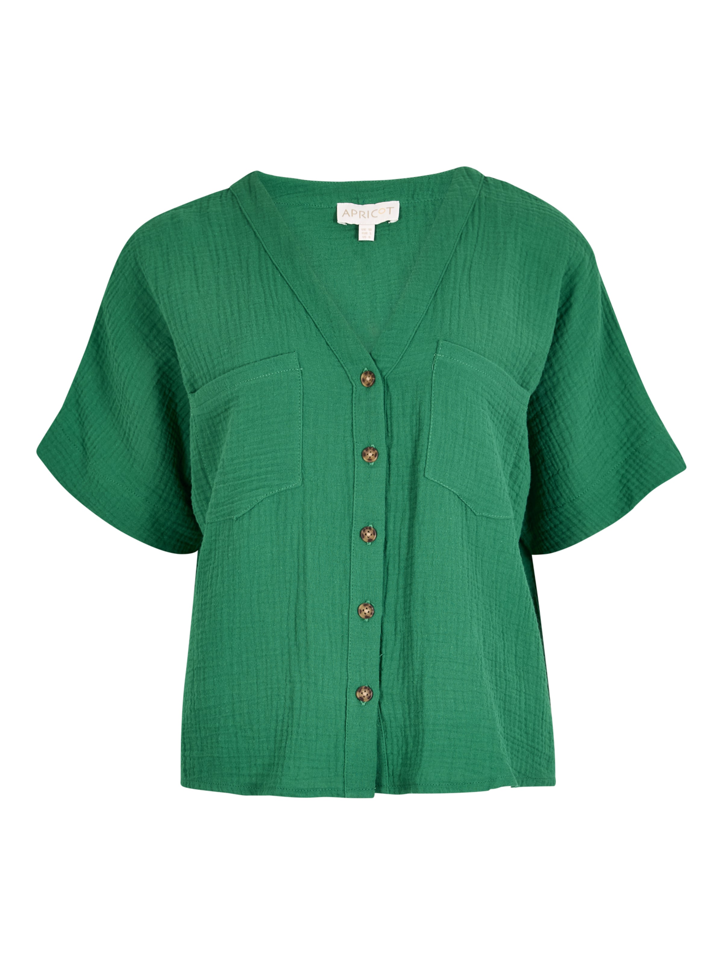 Apricot Textured V-Neck Blous in Grün: Vorderseite