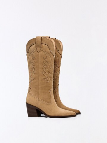 Bershka Kovbojské čižmy - Béžová