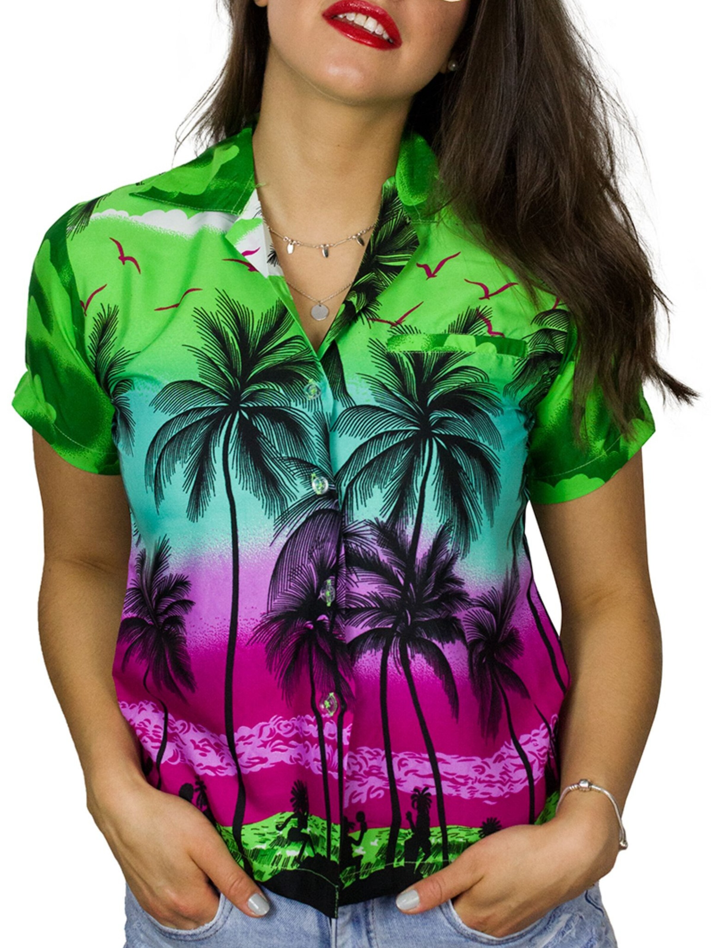 King Kameha Blouse 'Beach' in Green: front
