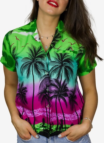 King Kameha Blouse 'Beach' in Green: front