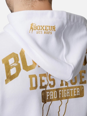 Boxeur des Rues Sweatshirt 'Herren Hoodie Fitted Boxeur des Rues mit Reißverschluss und Kapuze, Weiß, Goldenes Logo, Baumwolle' in White