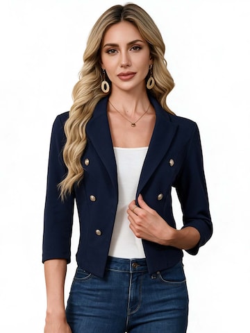 KoJooin Marynarka 'Damen Business-Blazer mit spitzem Reverskragen Metallknöpfen: 3/4-Ärmel,offene Knopfleiste perfekt' w kolorze niebieski