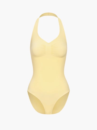 Body modellante 'Neckholder Bodysuit mit Slip' in XS cfab (formerly creamy fabrics) di colore giallo chiaro, Visualizzazione prodotti