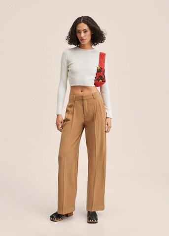 MANGO Wide leg Pleat-Front Pants 'Paul' in Brown