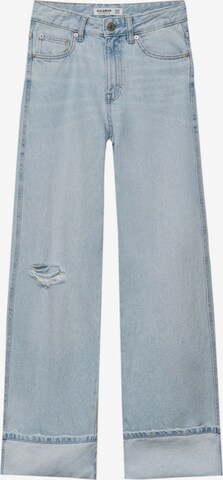 Wide leg Jeans de la Pull&Bear pe albastru: față