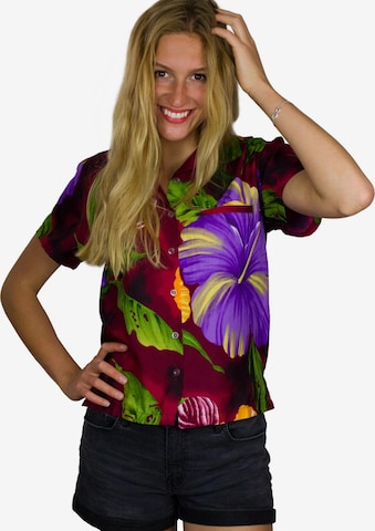 King Kameha Bluse 'Big Flower' in Rot: Vorderseite