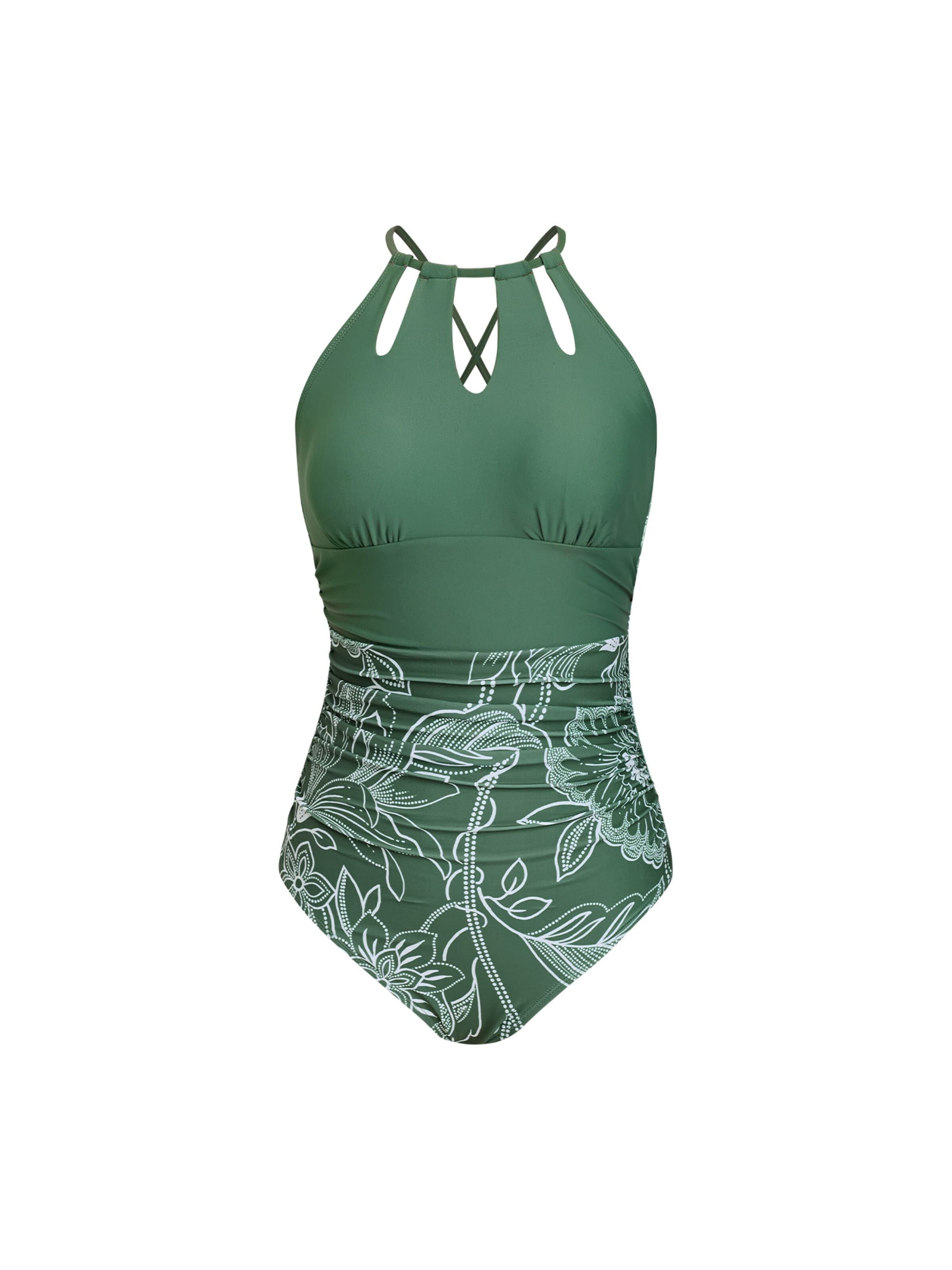 Cupshe High neck Swimsuit 'Tummy Control' in Green: front