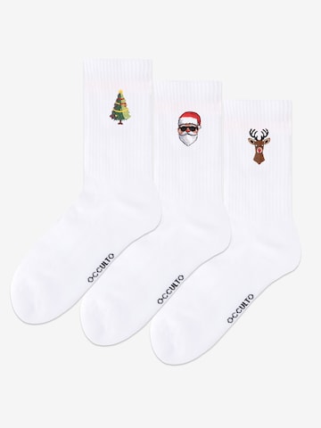 Occulto Socks 'Claus' in White: front