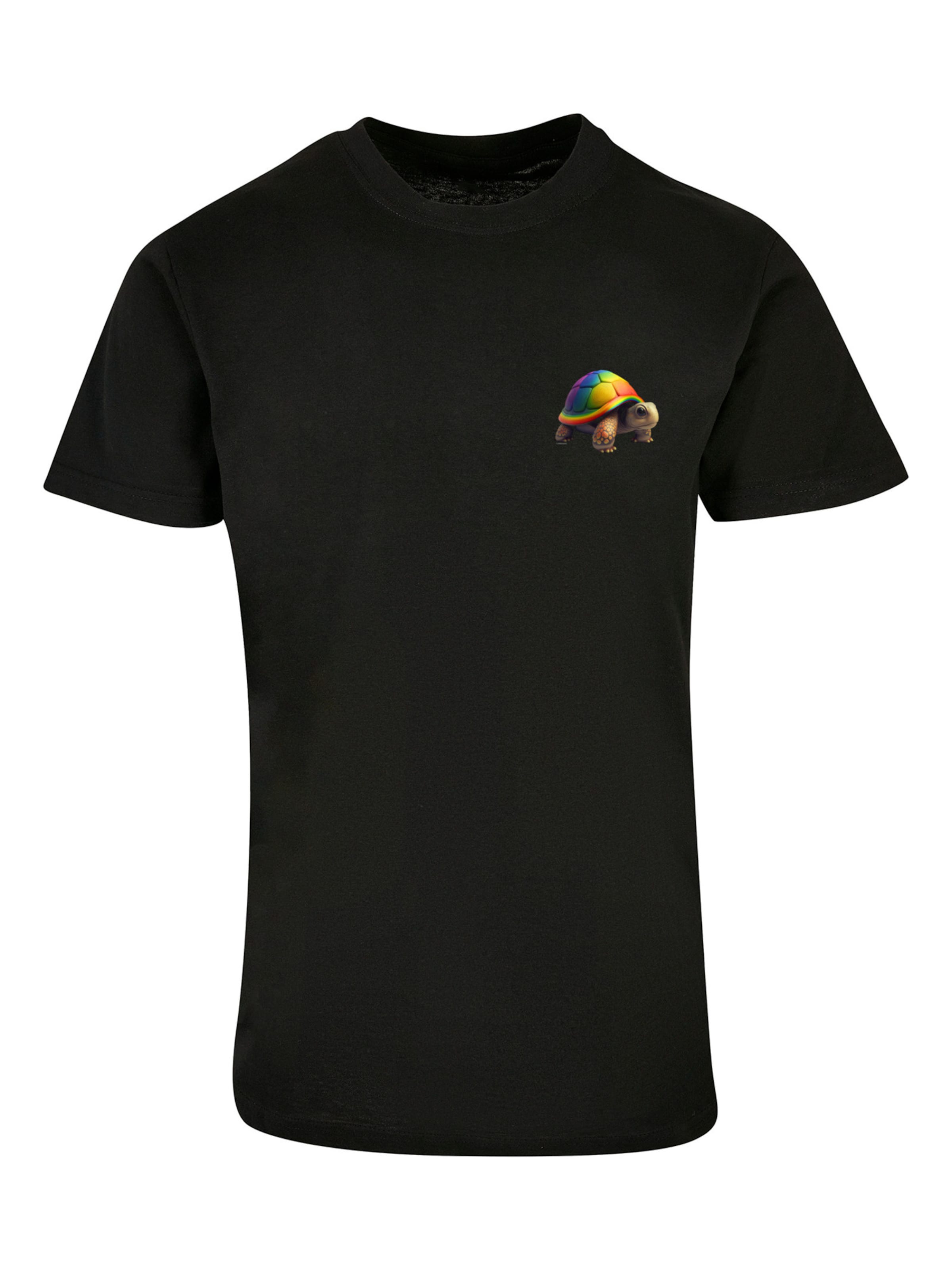 F4NT4STIC Shirt 'Rainbow Turtle' in Zwart: voorkant