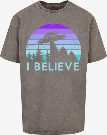 T-Shirt 'I BELIEVE UFO Alien Raumschiff Retro' F4NT4STIC en gris : devant