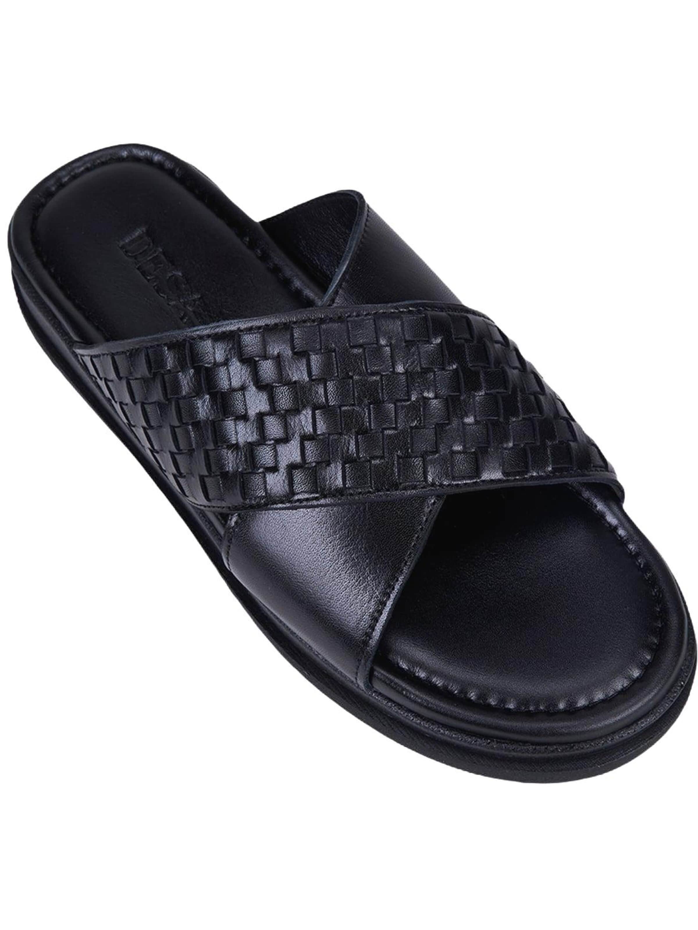 Desa - Zapatos abiertos 'DESA Herren-Pantoletten aus bedrucktem Leder mit gekreuztem Riemen' en negro