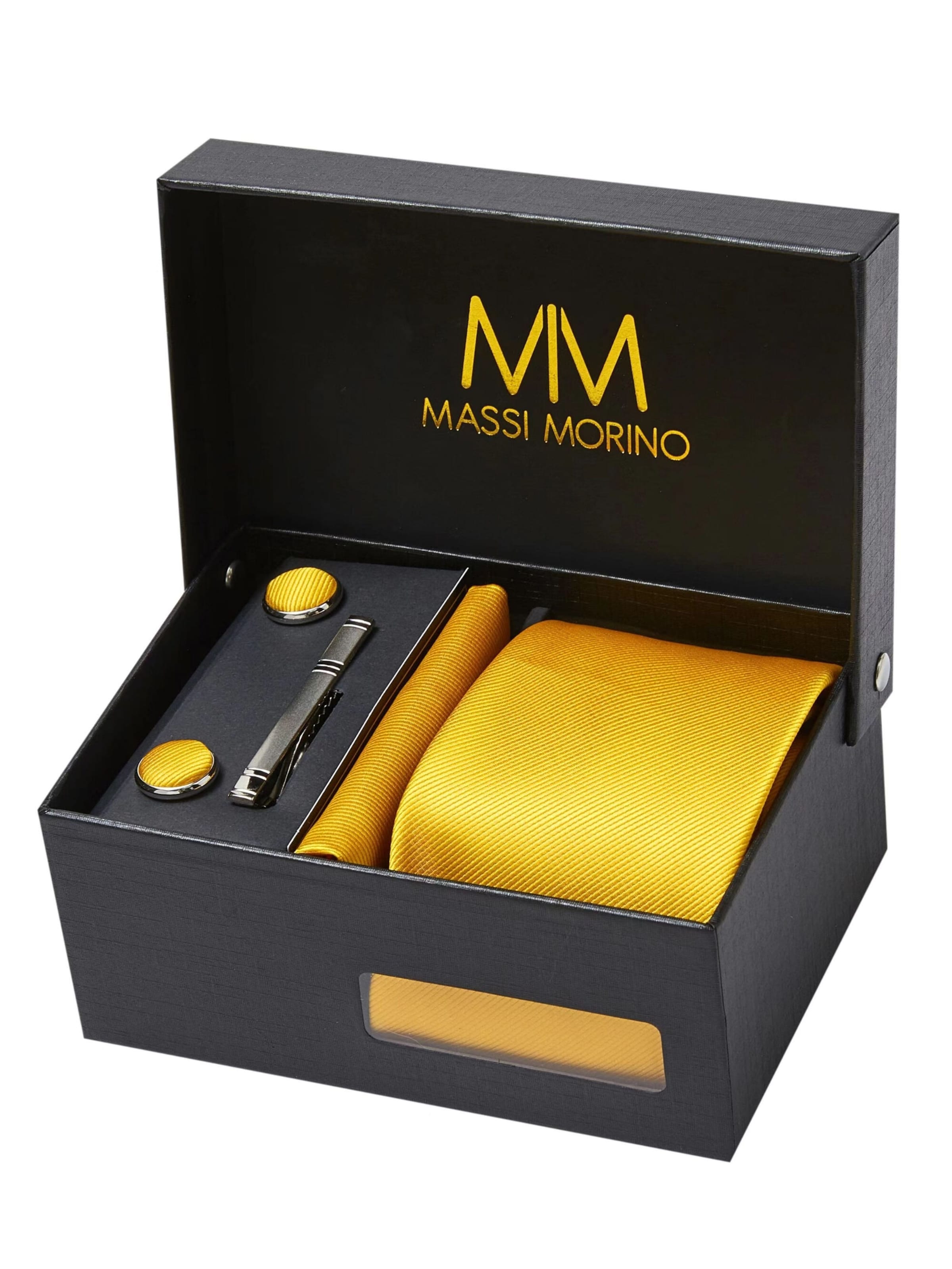 Massi Morino 5-in-1 Krawatten-Set, Krawattenbreite 8 cm in Gelb: Vorderseite
