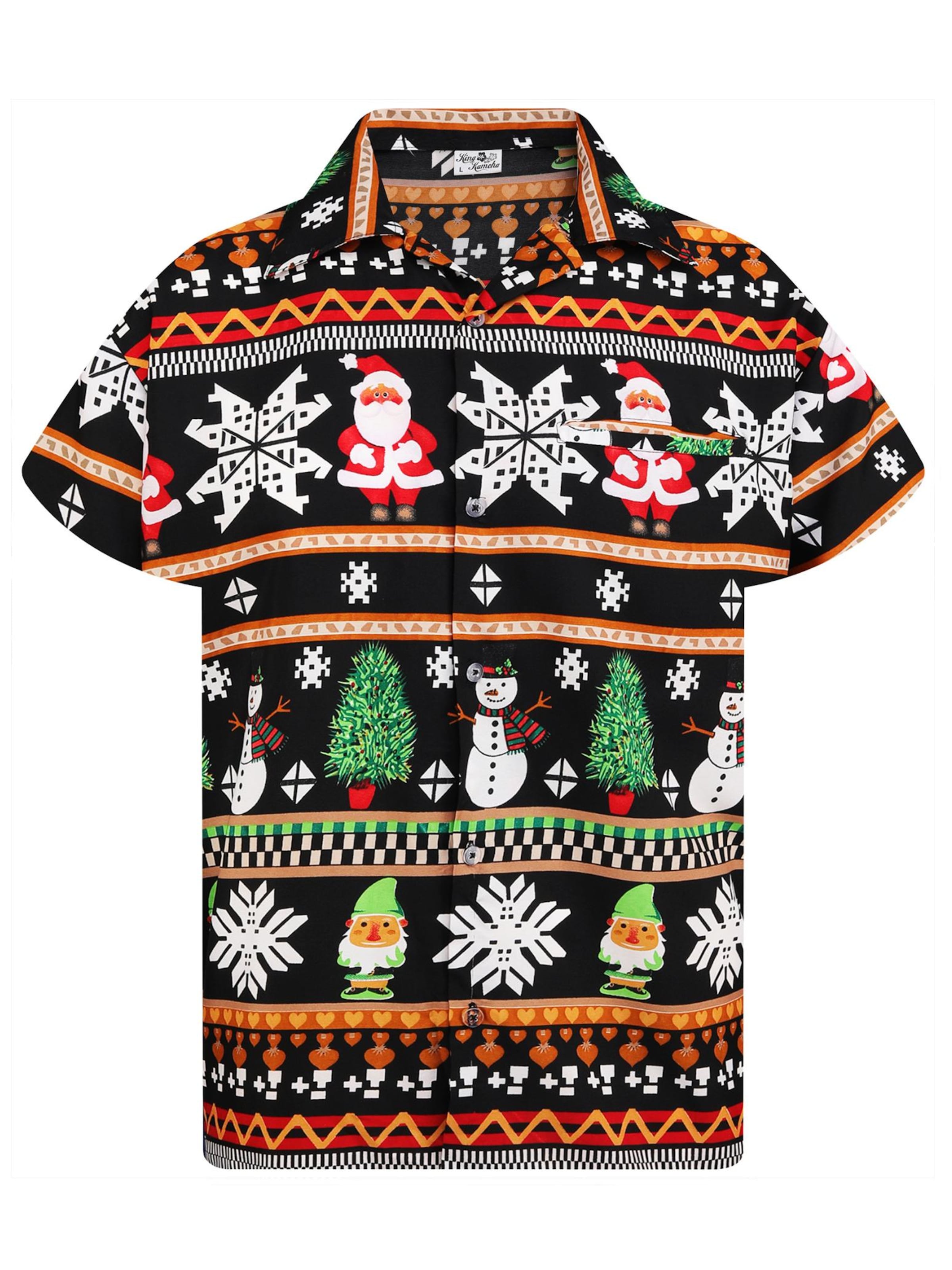 King Kameha Regular fit Button Up Shirt 'Christmas Rows' in Black: front