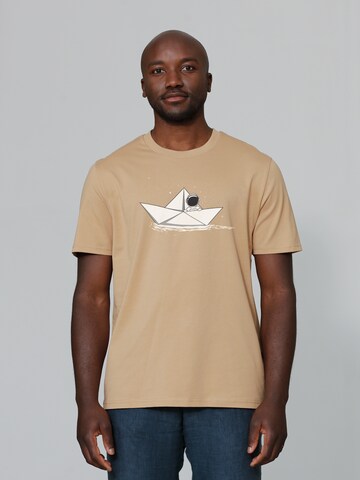 Watapparel T-Shirt 'Astronaut in paper boat' in Beige: Vorderseite