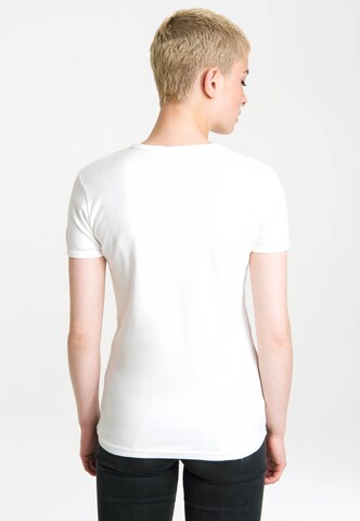 LOGOSHIRT Shirt 'Marvel - My Boyfriend Is A Superhero' in White