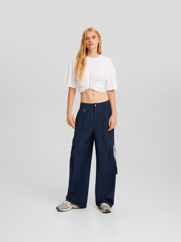 Bershka Wide leg Cargo trousers in Blue