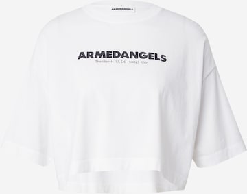 Tricou 'LARIAA' de la ARMEDANGELS pe alb: față