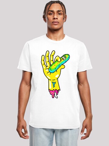 F4NT4STIC Shirt 'Rick and Morty Pickle Hand' in Wit: voorkant