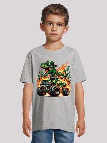 F4NT4STIC T Shirt 'Dinosaurier Monster Truck Feuer‘ in Grau: Vorderseite