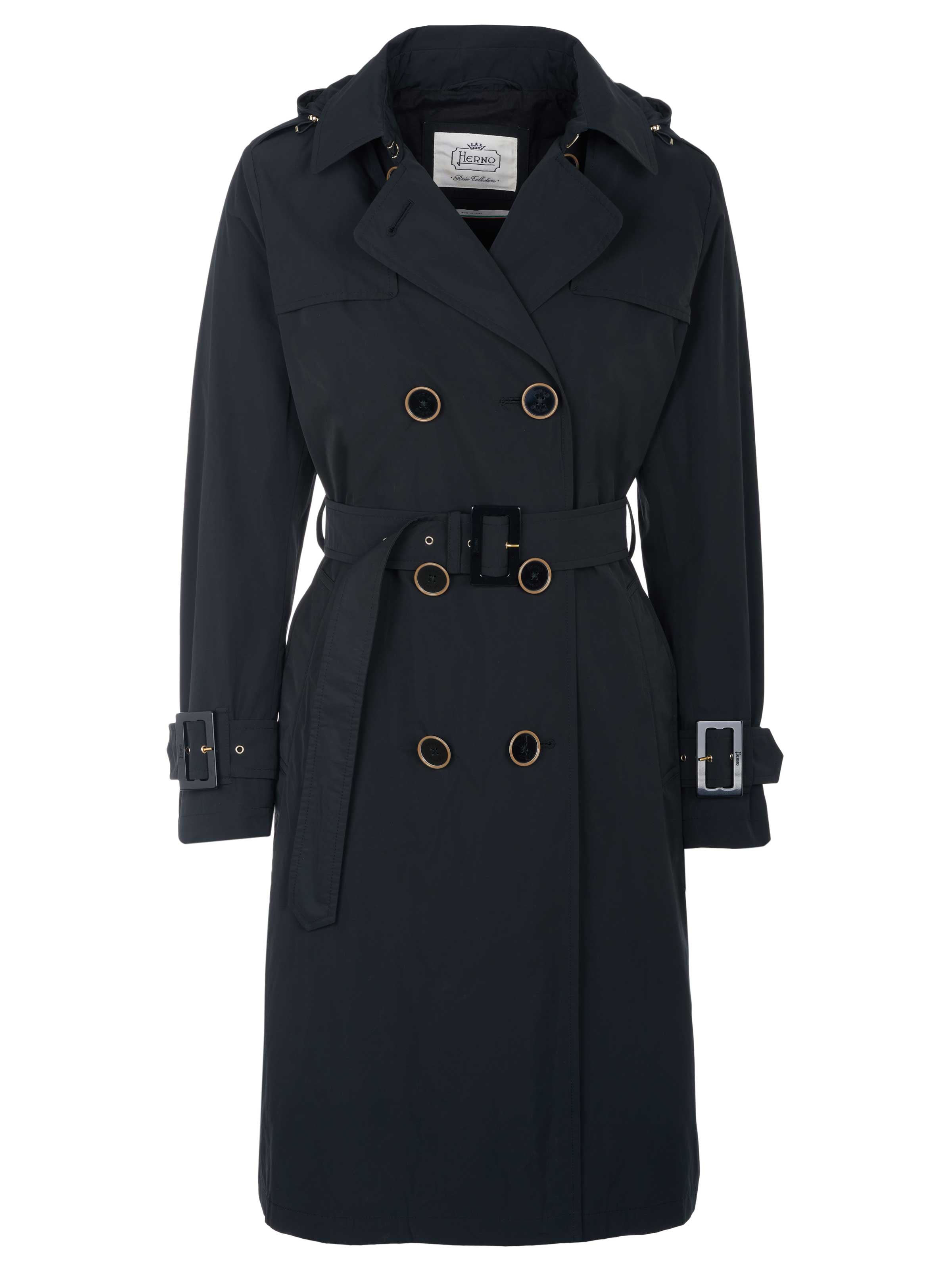 Herno Between-Seasons Coat in Black: front