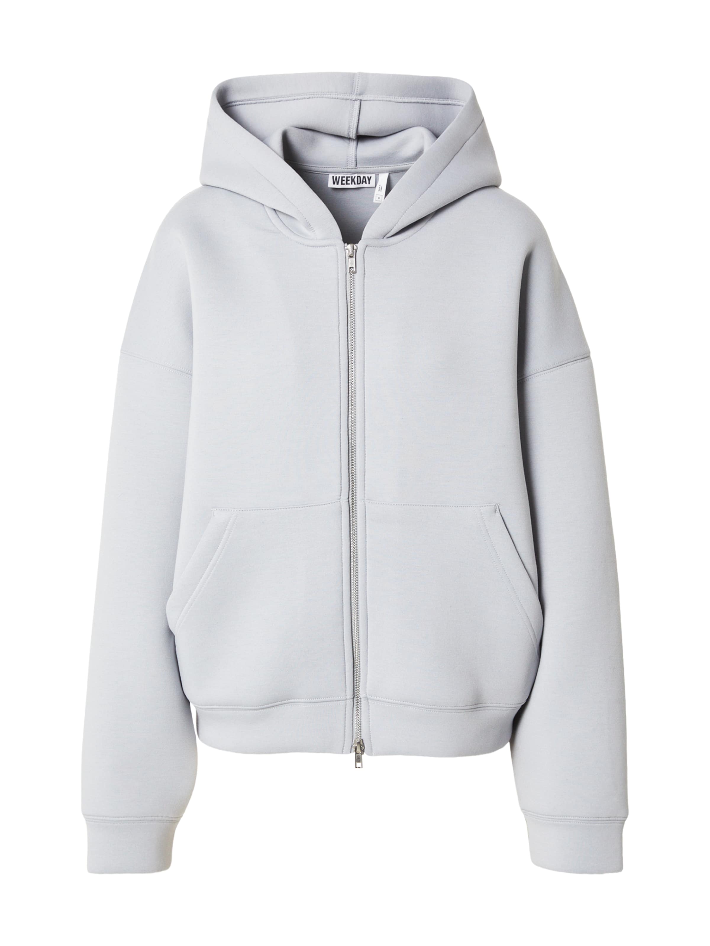 WEEKDAY Zip-Up Hoodie 'Scarlet' in Grey: front