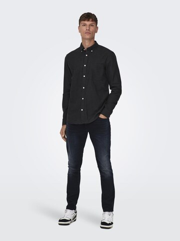 Only & Sons Slim fit Button Up Shirt 'Onsgudmund' in Black