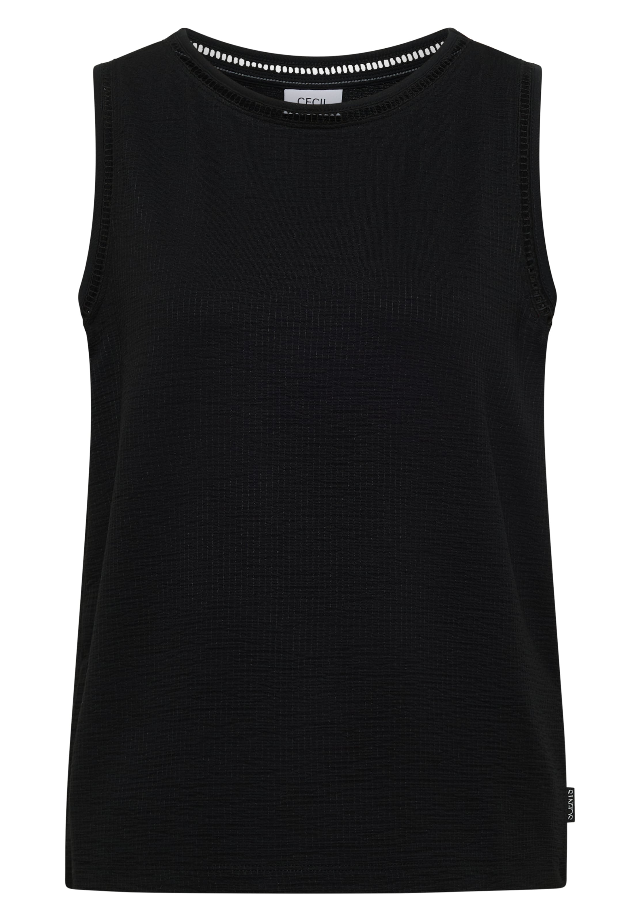 CECIL Top mit U-Boot-Ausschnitt und Spitzendetails in Schwarz: Vorderseite