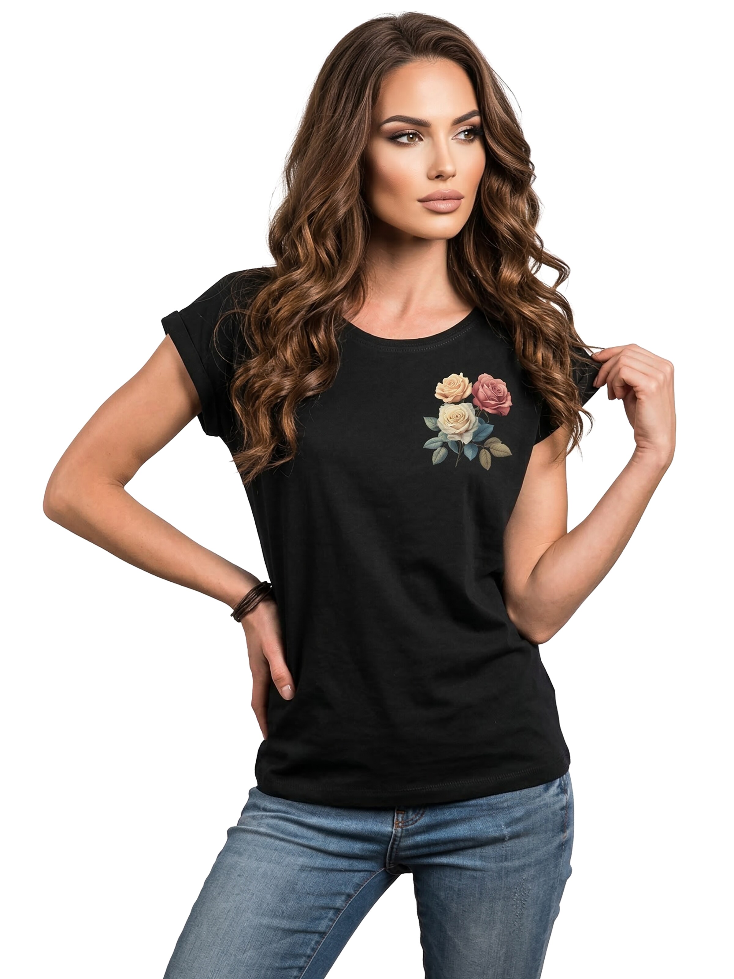 MAKAYA Shirt 'Three Roses' in Black: front
