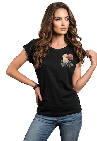 MAKAYA Shirt 'Three Roses' in Black: front
