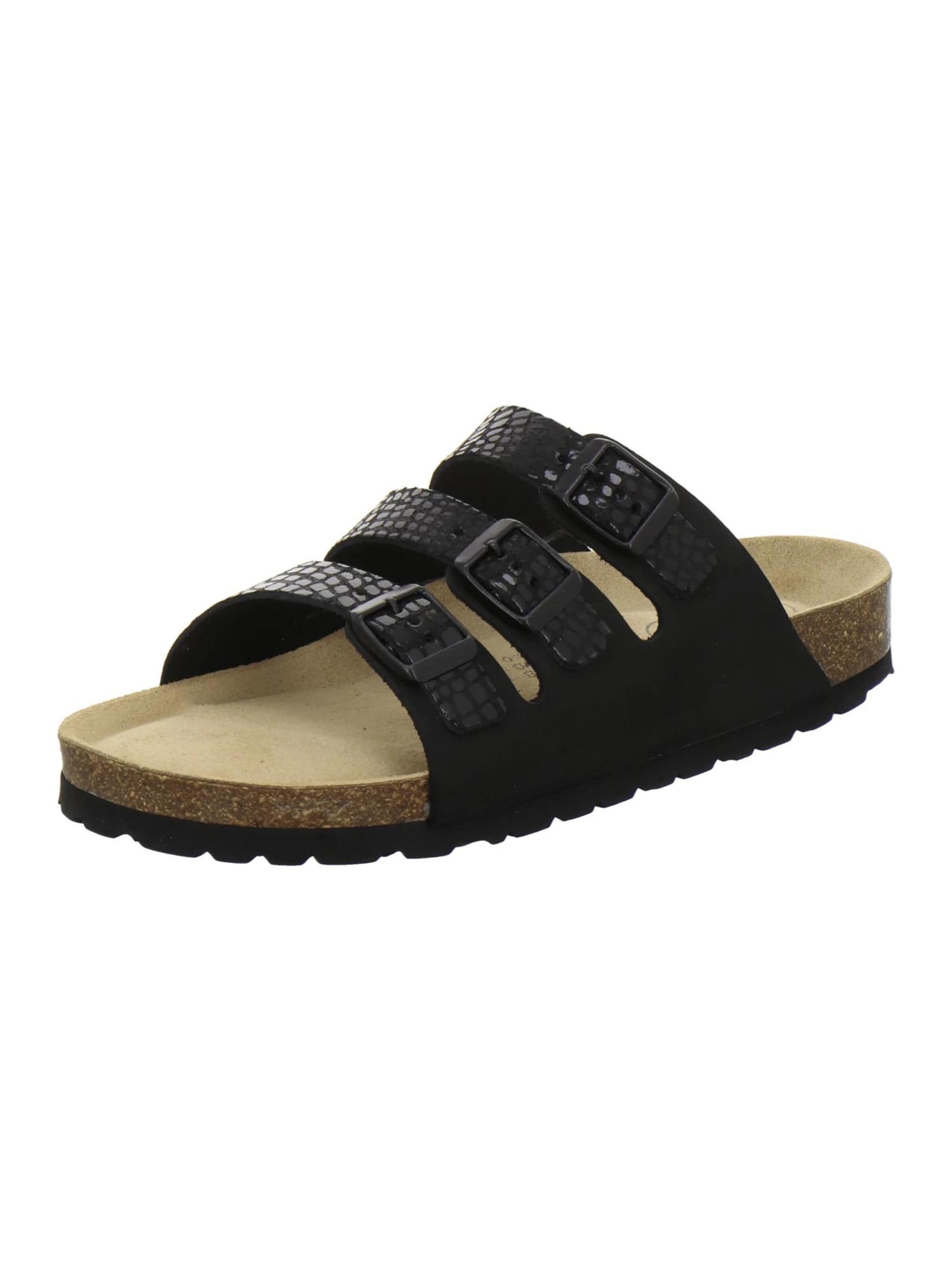Zoccoletto 'Pantoletten Damen Dreischnaller schwarz' di AFS-Schuhe in nero: frontale