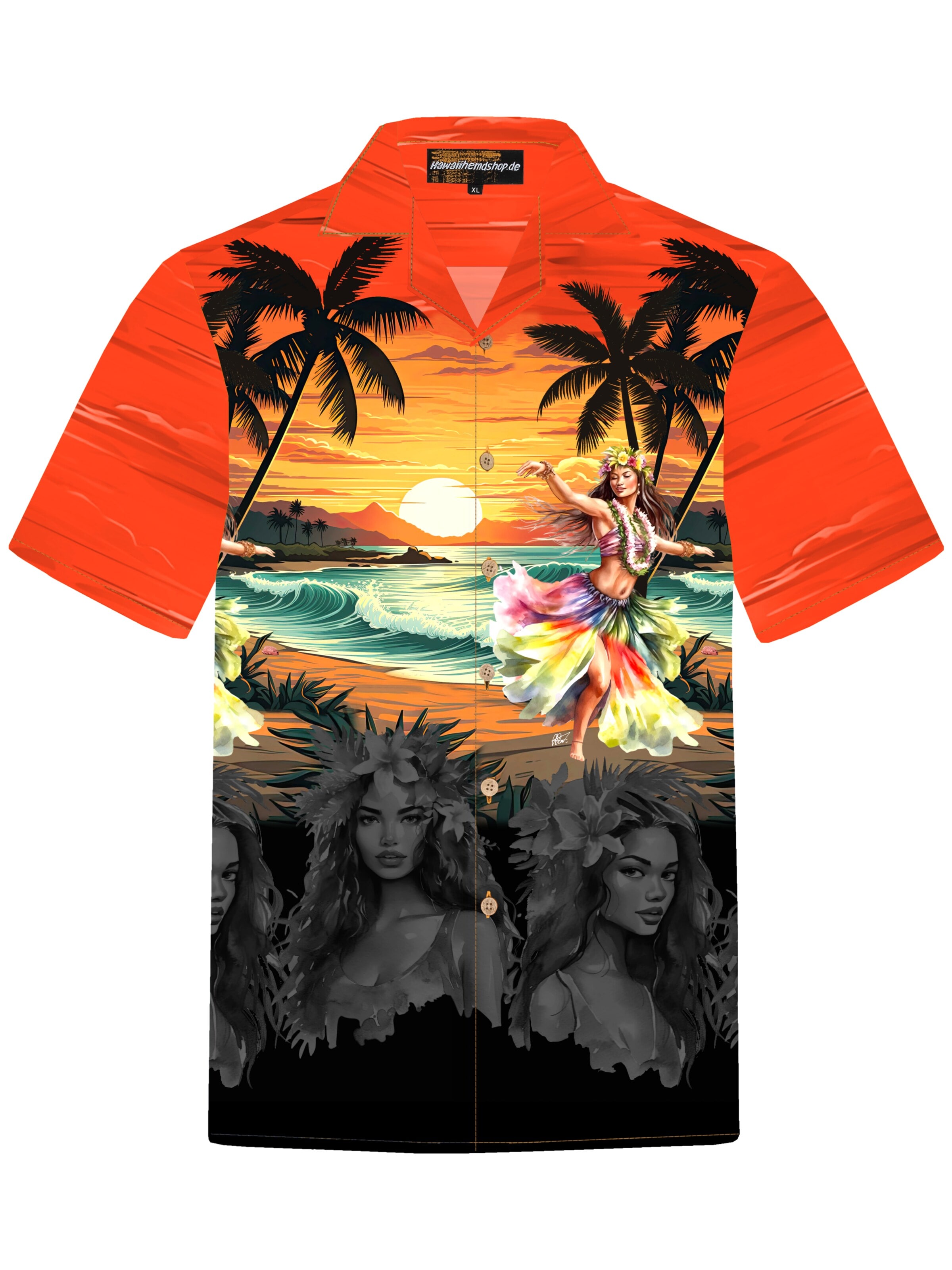 Hawaiihemdshop.de Regularny krój Koszula 'Hawaiihemd Hawaiian Girl' w kolorze czerwony: przód