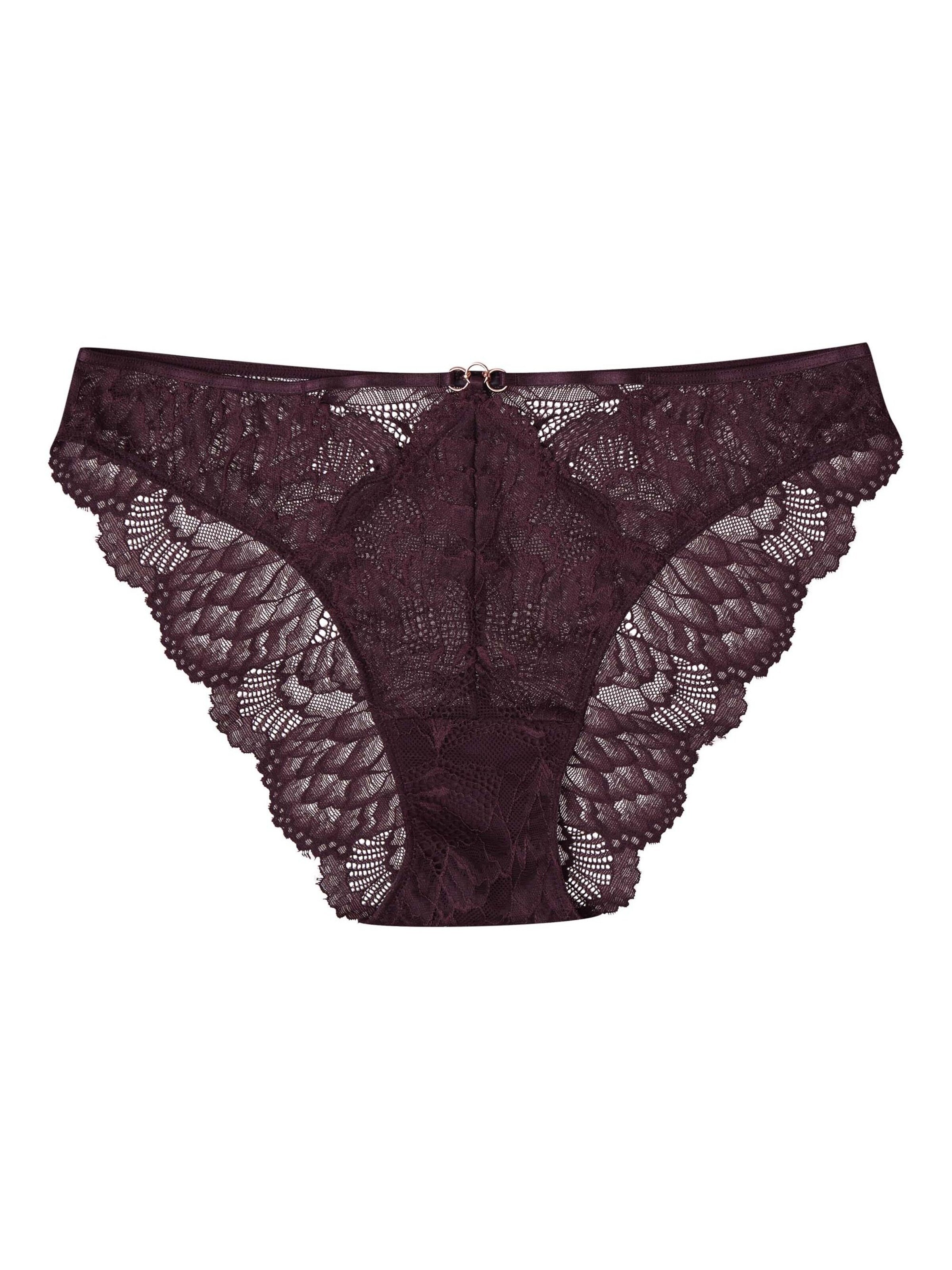 Panty 'Slip Olive, florale Spitze, goldfarbene Details, transparent S' di ESOTIQ in marrone: frontale