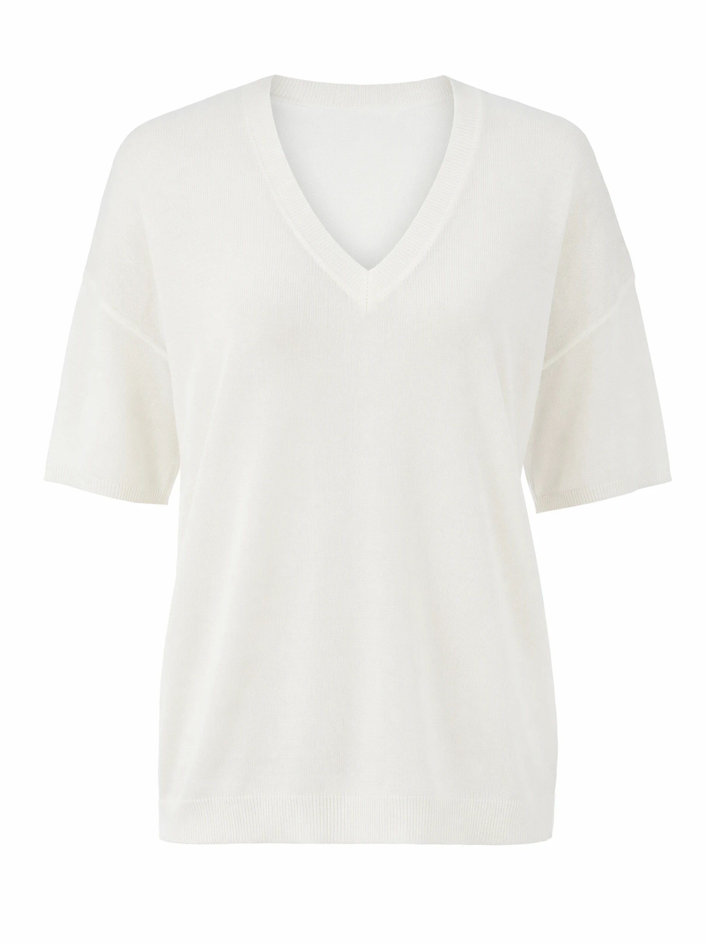 ARACH&CLOZ Pullover 'Kurzarmpullover Damen Oversized Sommer-Strickpullover, V-Ausschnitt (1-tlg) Ellenbogenlangarm, weicher Woll-Mix, luftig, für Büro Freizeit'‌‌‌‌‌‌‌‌‌‌ in S in weiß, Produktansicht