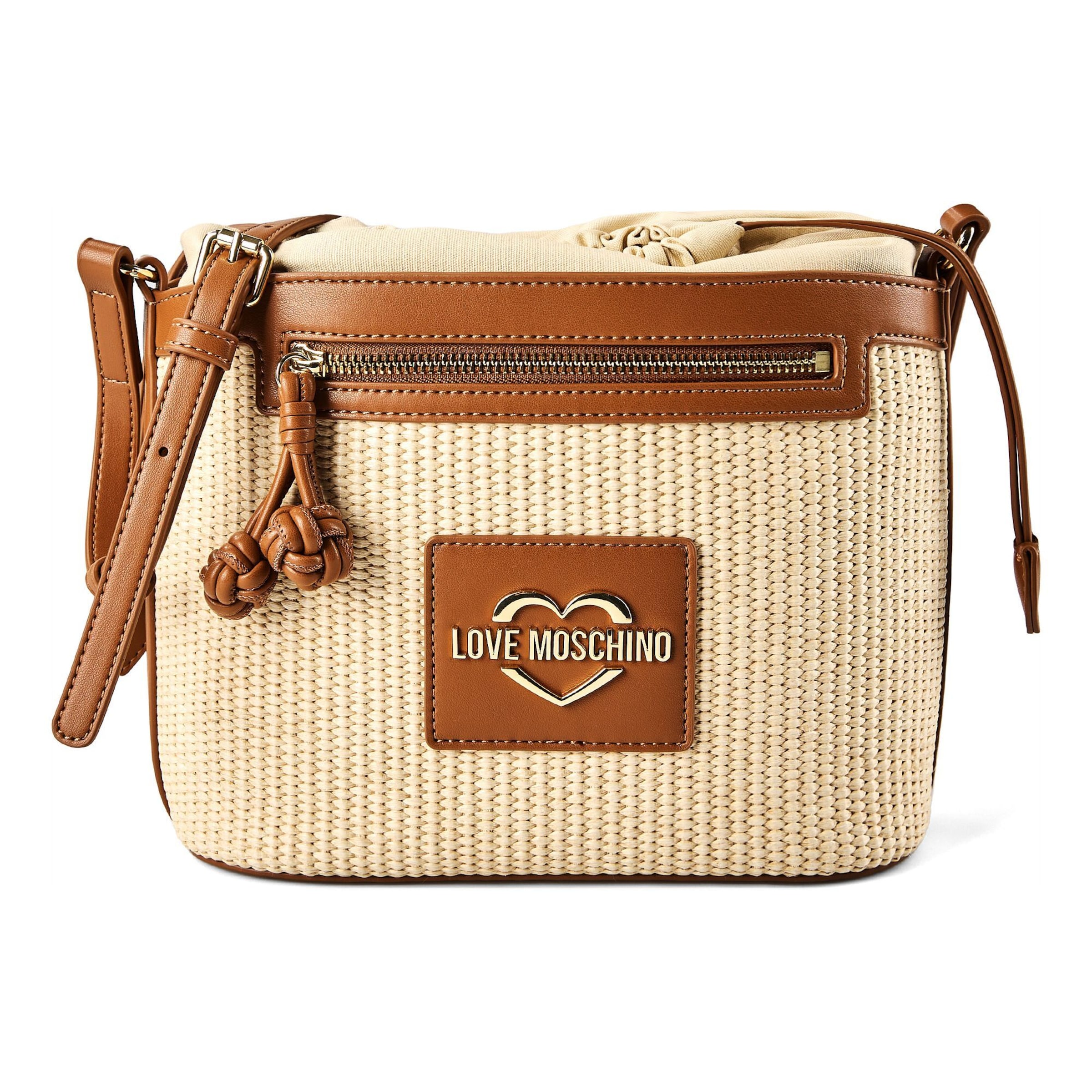 Borsa a sacco 'Straw Chic' di Love Moschino in marrone: frontale