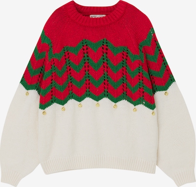 Pull&Bear Sweater in Ecru / yellow gold / Dark green / bright red, Item view