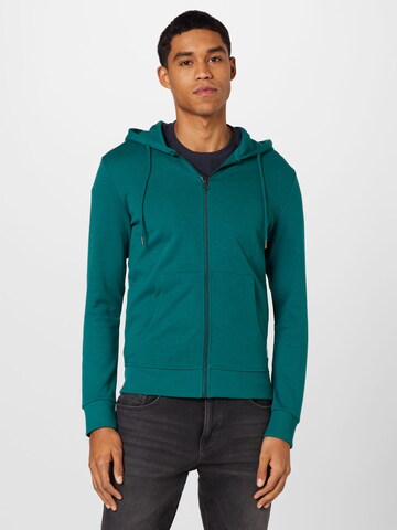 JACK & JONES Кофта на молнии в Зеленый: спереди