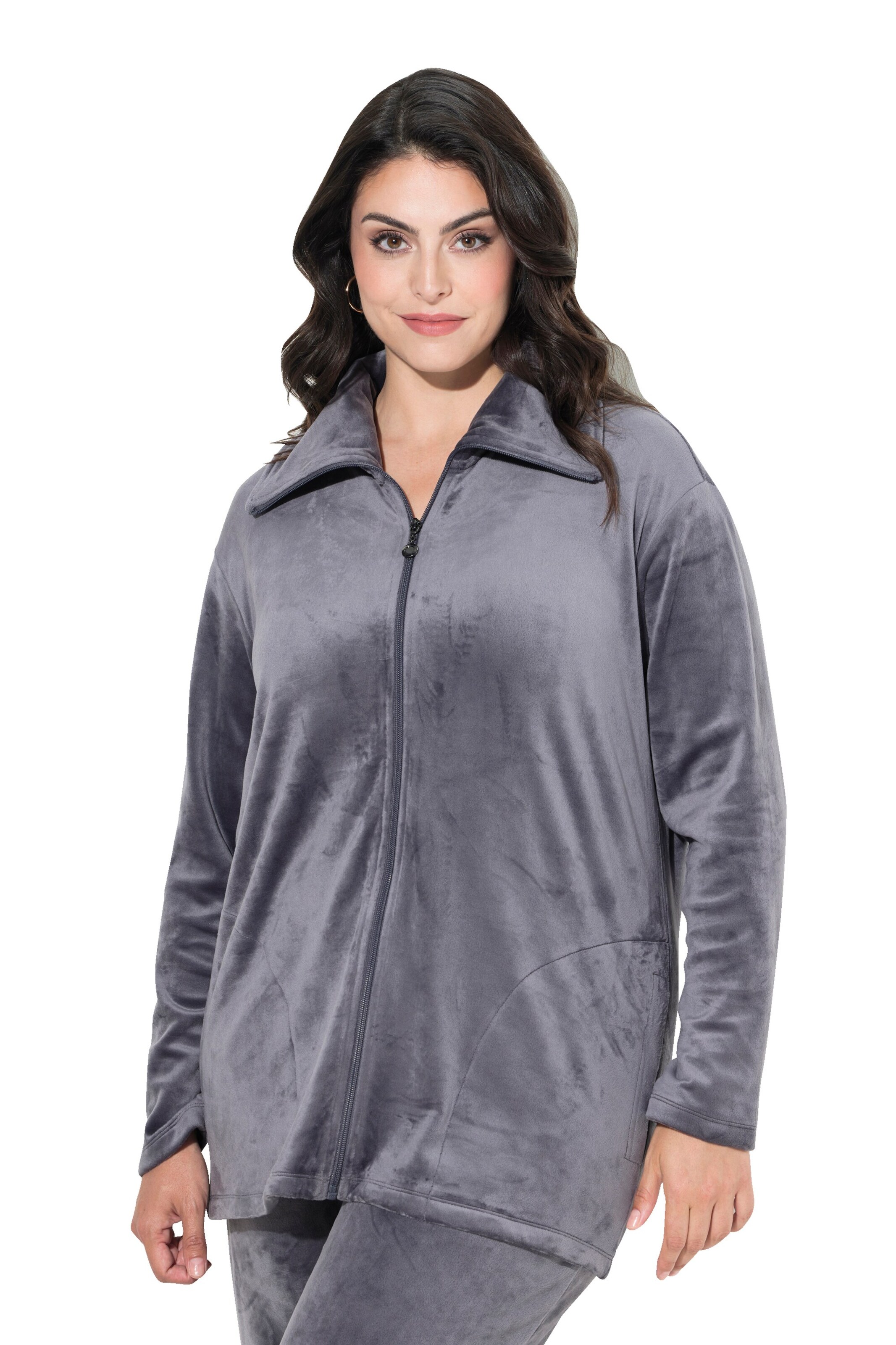 Ulla Popken Sweatjacke in Grau: Vorderseite